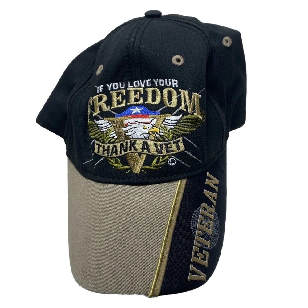 Black American Army Veteran Hat Freedom Trucker Hat Black Patriotic, Adjustable
